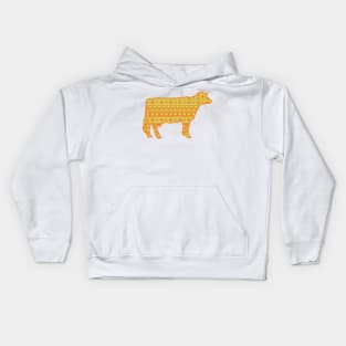 Farming Dairy Cow with Green & Orange Southwest Pattern Kids Hoodie